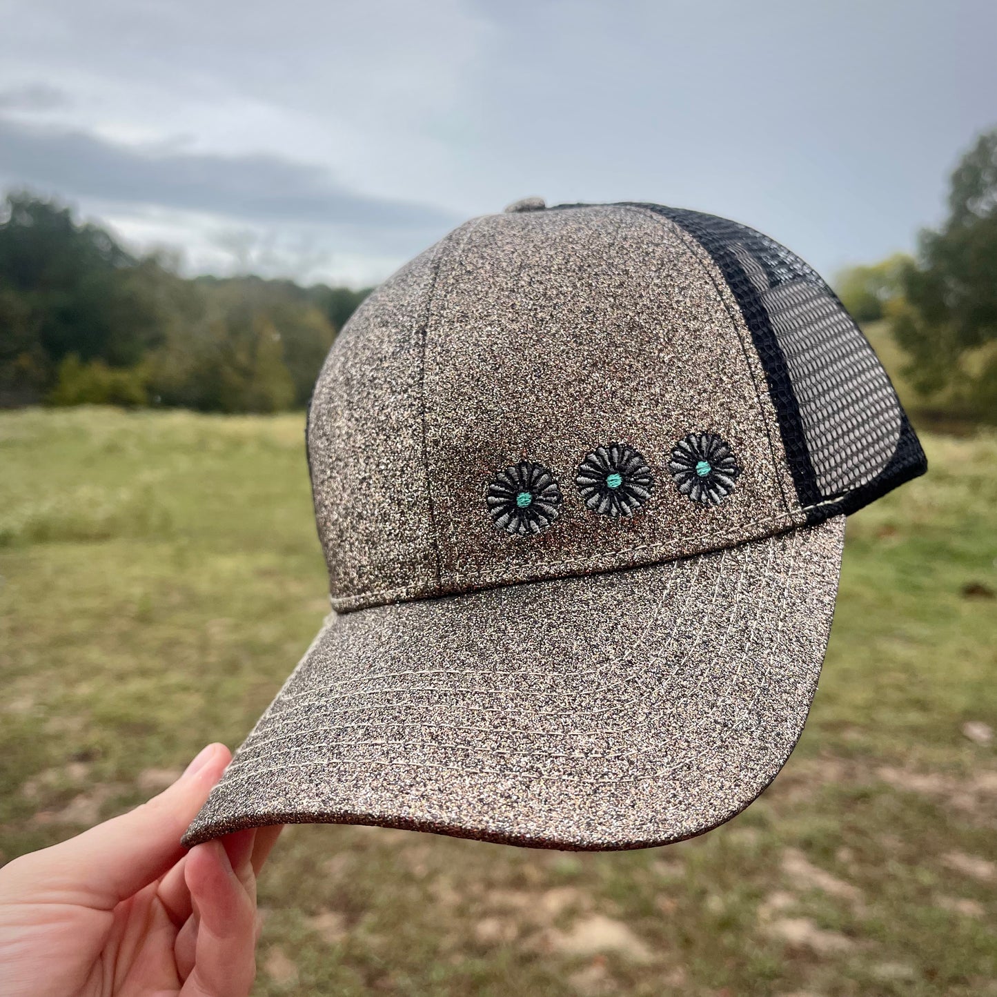 Concho Glitter Ponytail Cap