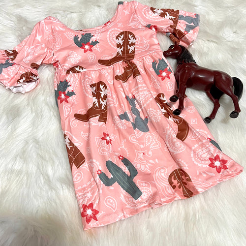 Boot & Cactus Flutter Sleeve Dress