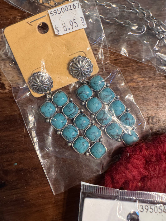 Multi TQ  Stone Concho Earring