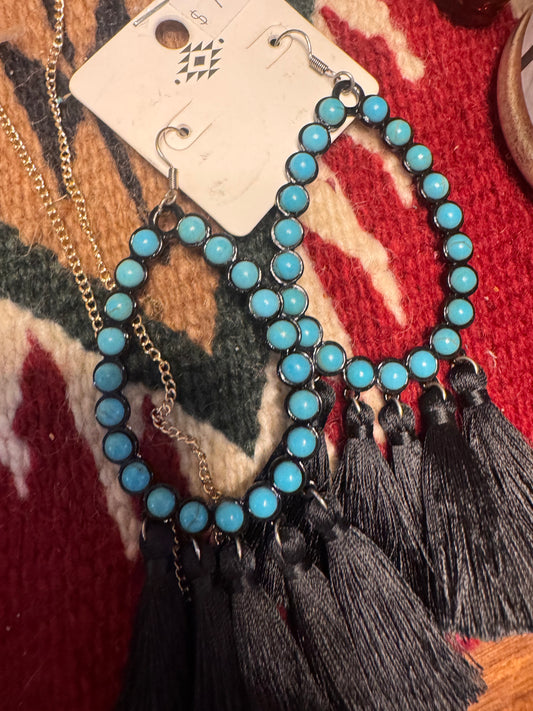 tq and blck fringe earrings