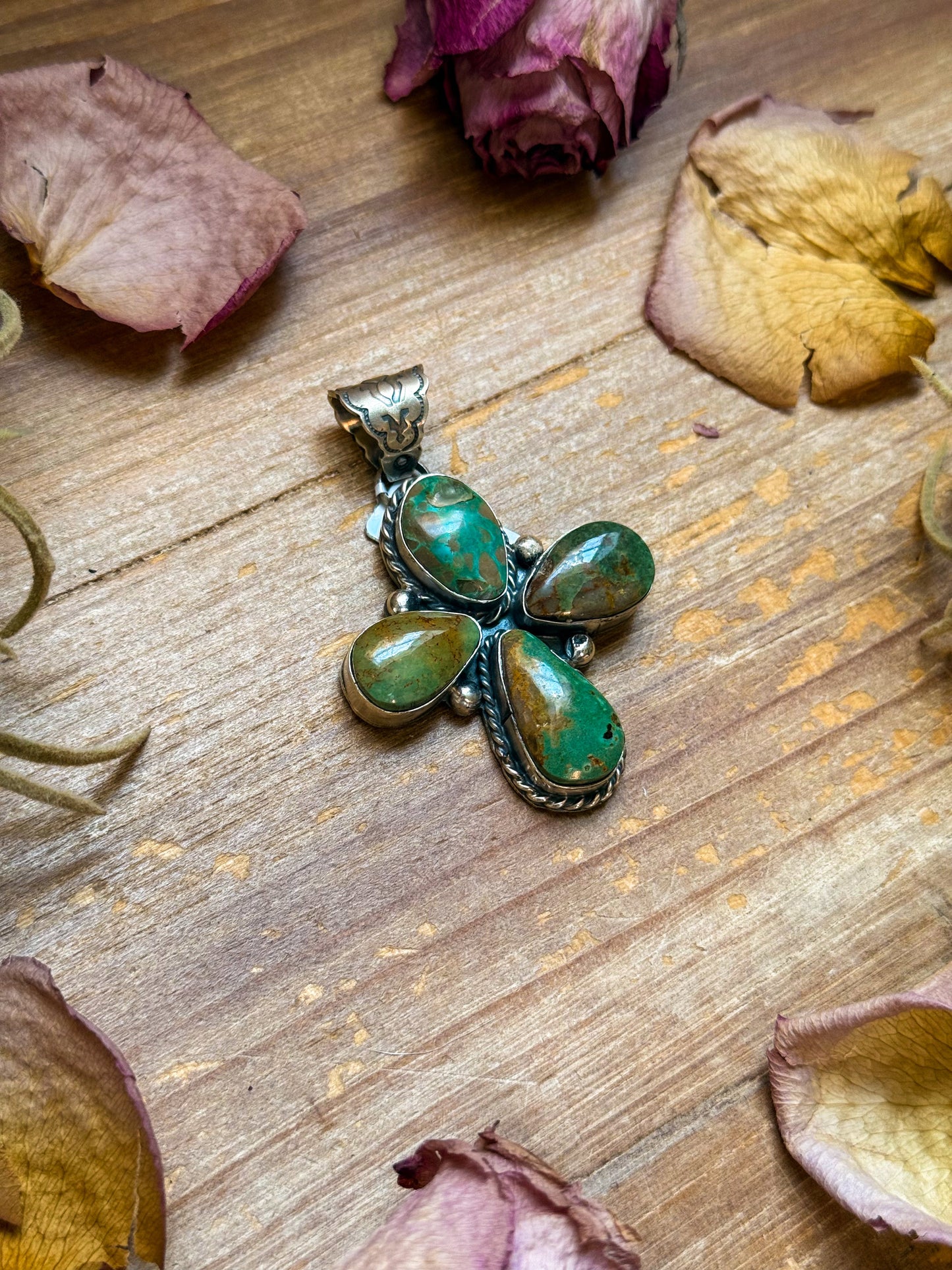 Sterling Silver Green Turquoise Cross Pendant