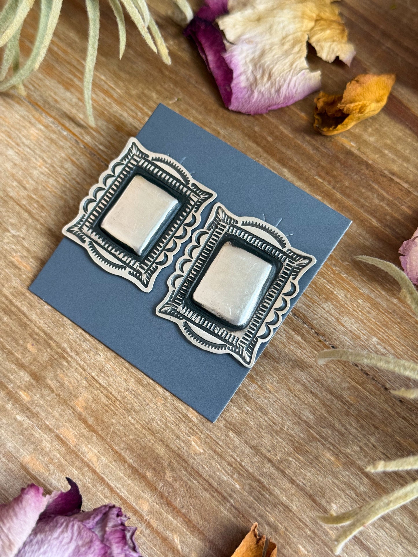 Sterling Silver Square Stud Earrings – Artist Leander Tahe – USA Made (Duplicate)