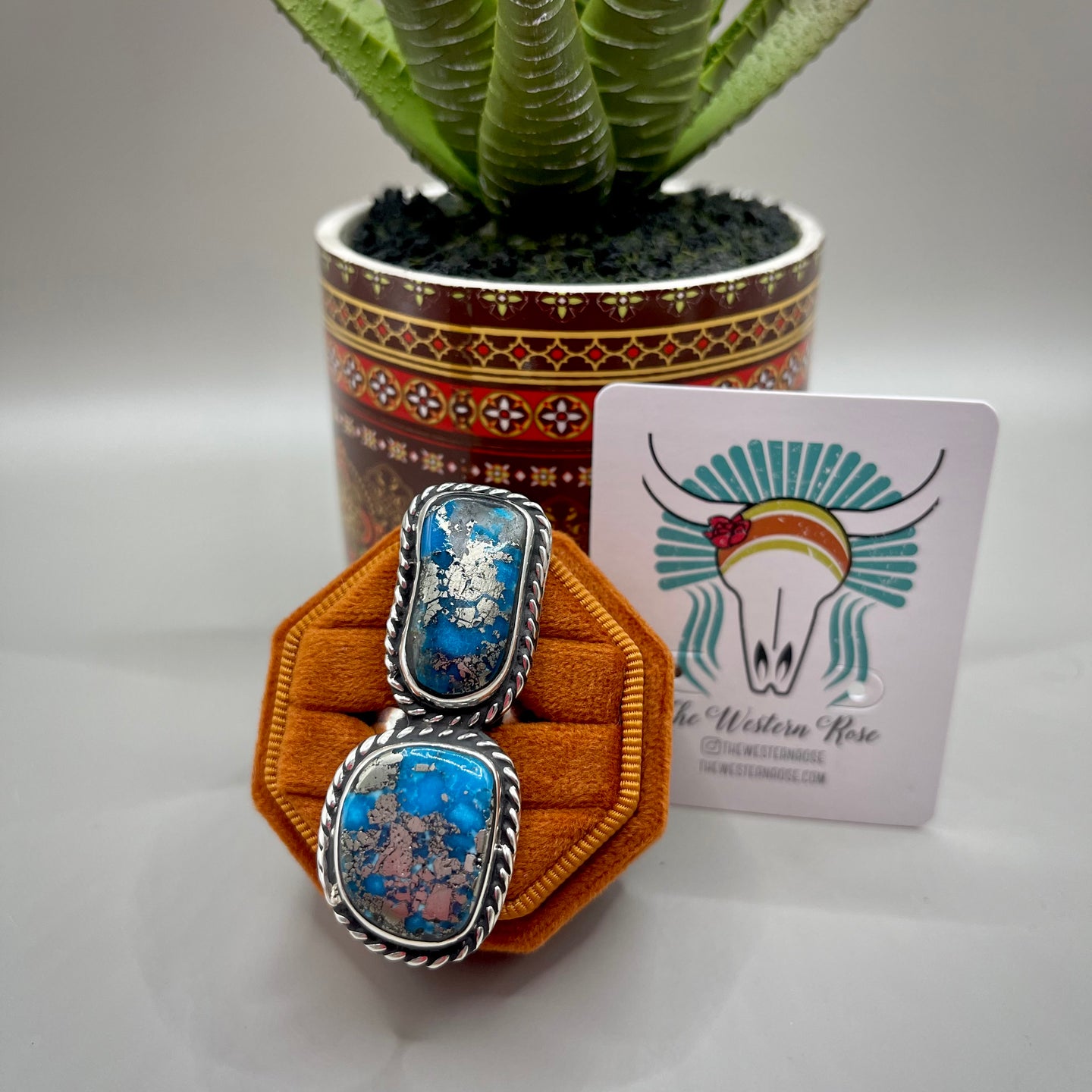 Blue Turquoise & Pyrite Ring