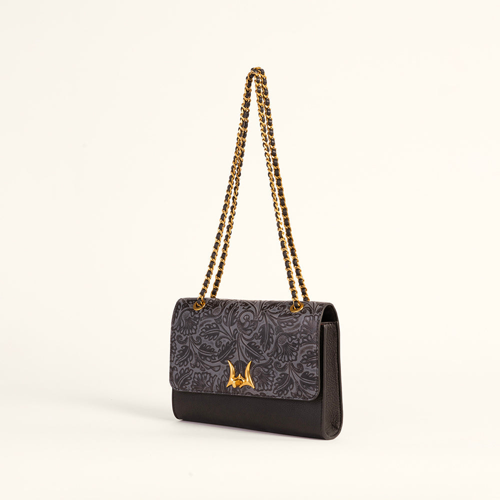 Loyal West Savi Small Embossed & Grained Leather Bag - Charcoal