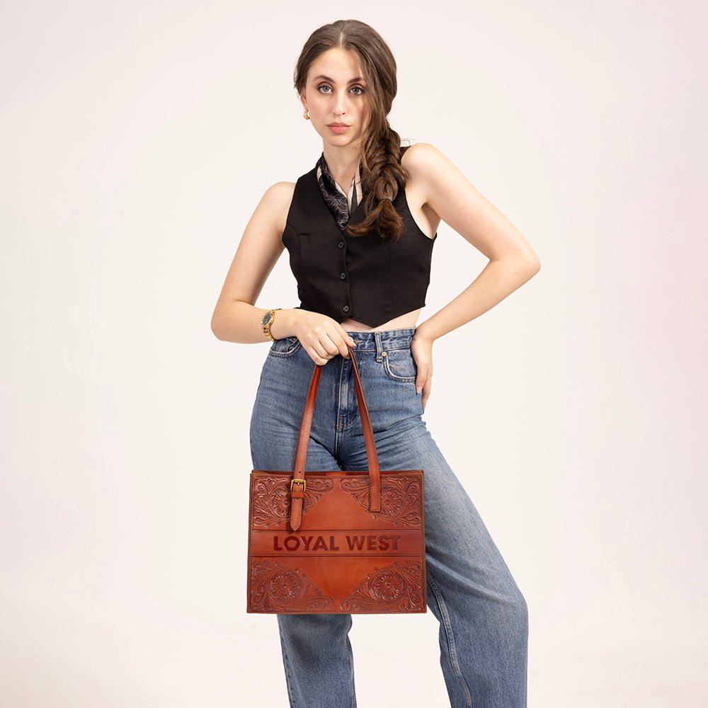 Loyal West Mivva Handtooled Medium Bag - Soft WalnutÂ Leather