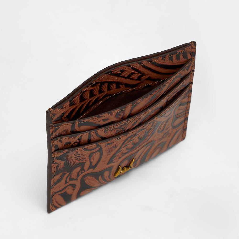 Loyal West SHELL CARD HOLDER  IN HAND FINISHED EMBOSSED LEATHER - BROWN