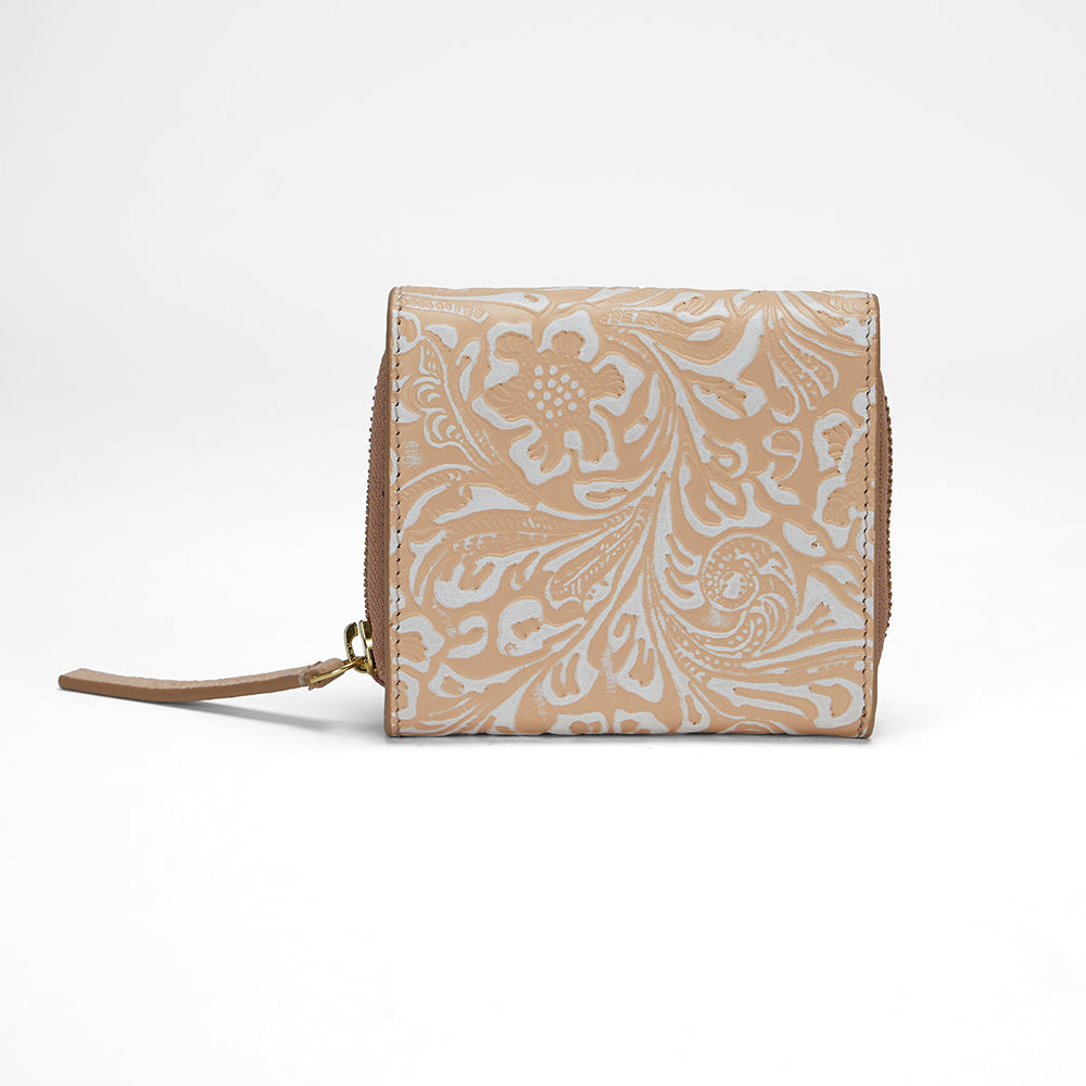 Loyal West SOPHIA CARD HOLDER IN HAND FINISHED EMBOSSED LEATHER - WHITE