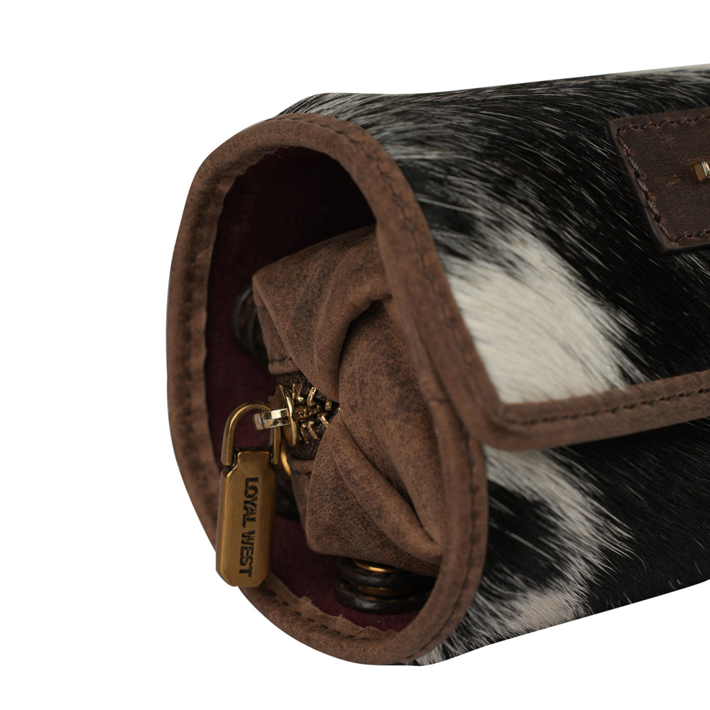 Canyon Jewellery Case - Black & White Cowhide