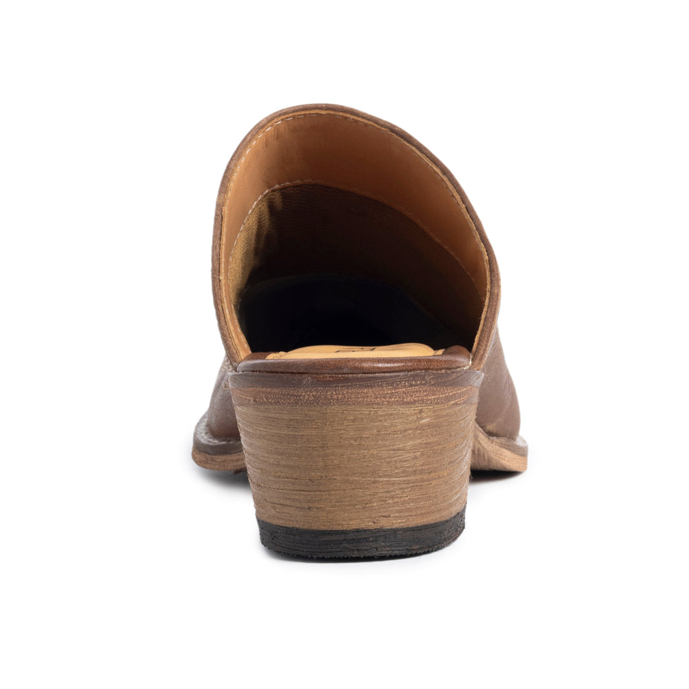 Myra Ximena Ranch Brown Embroidered Mules for Women Pointed Toe, Low Block Heel Western Leather Shoes