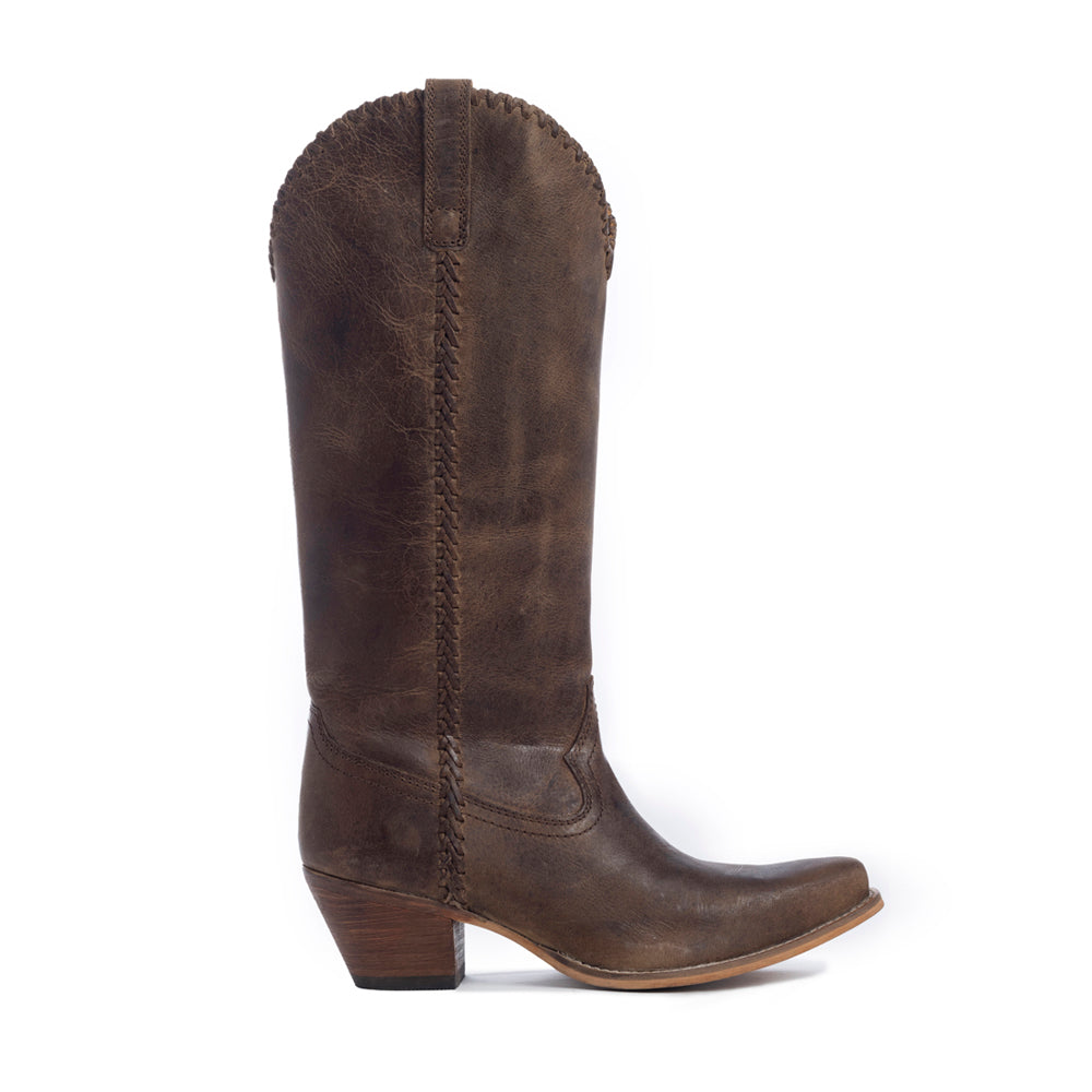 Myra High Plains Stitched Leather Boots for Women – Pointed Toe, Low Heel Cowgirl Boots with Western Tall Design