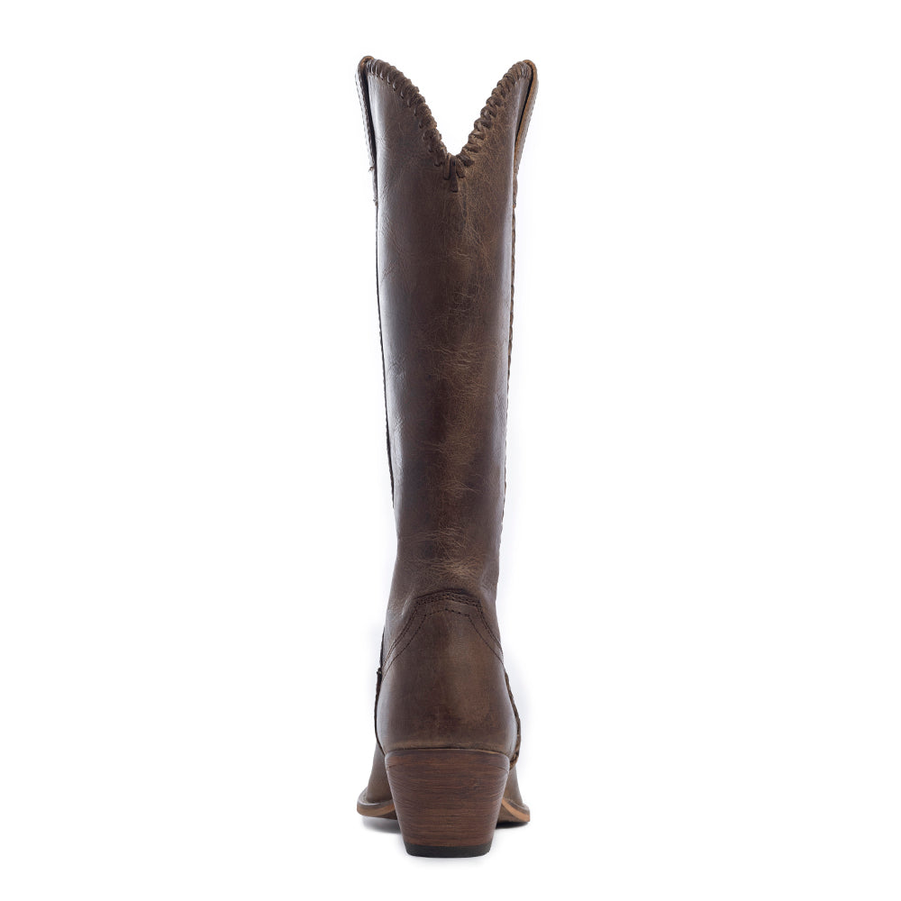 Myra High Plains Stitched Leather Boots for Women – Pointed Toe, Low Heel Cowgirl Boots with Western Tall Design