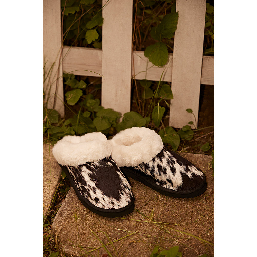 Myra Alamosa Shadow Fur-Lined Hairon Leather Slippers for Women â€“ Winter Indoor Comfort, Soft Sole, Western Style
