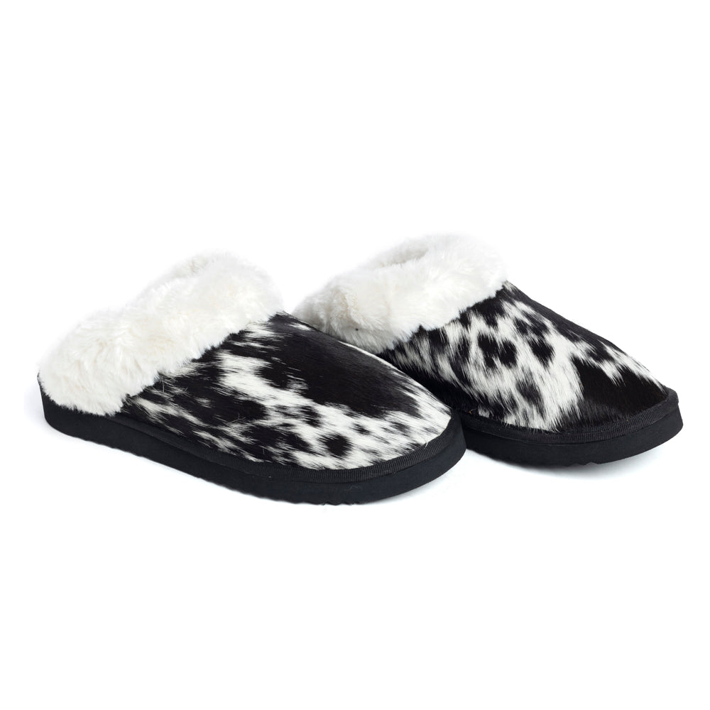 Myra Alamosa Shadow Fur-Lined Hairon Leather Slippers for Women â€“ Winter Indoor Comfort, Soft Sole, Western Style