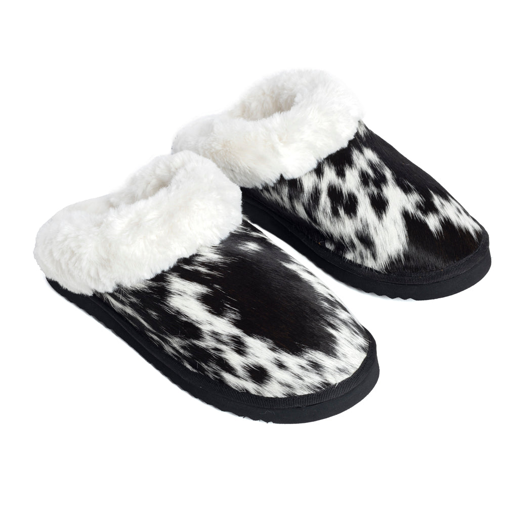 Myra Alamosa Shadow Fur-Lined Hairon Leather Slippers for Women â€“ Winter Indoor Comfort, Soft Sole, Western Style