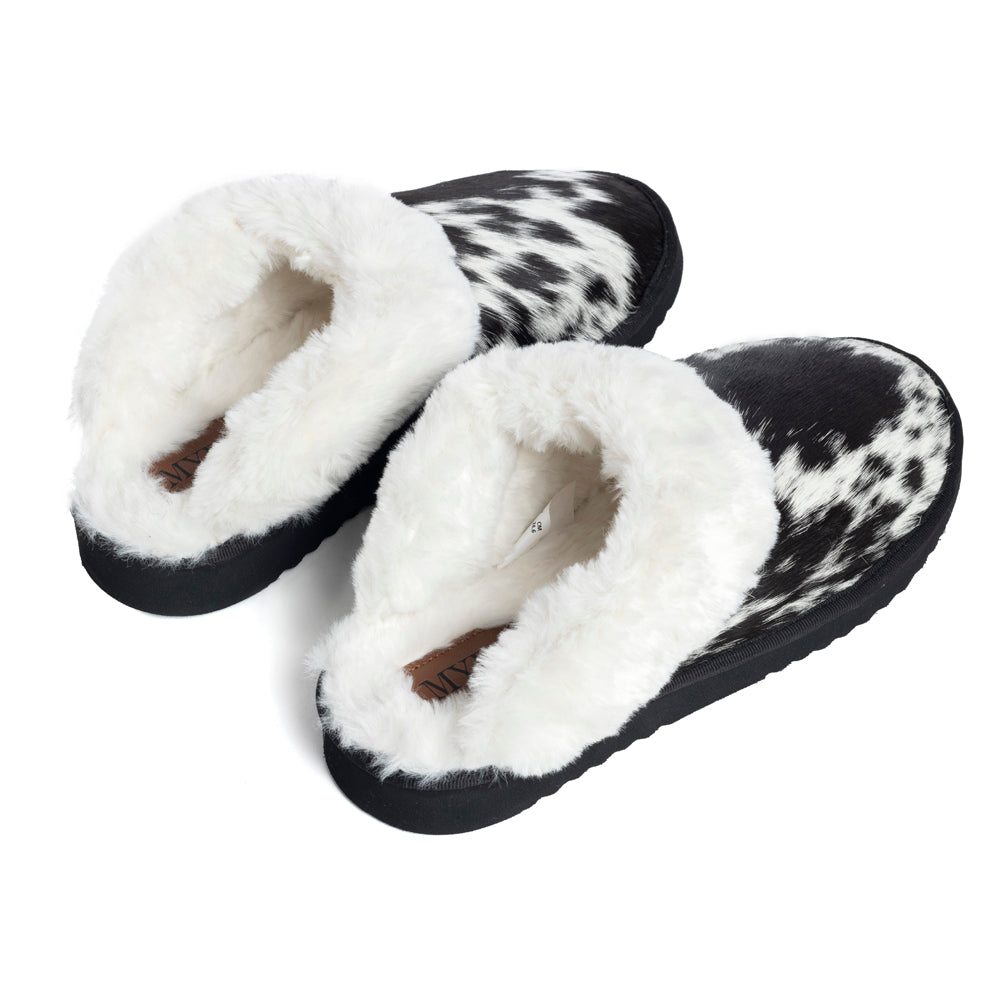 Myra Alamosa Shadow Fur-Lined Hairon Leather Slippers for Women â€“ Winter Indoor Comfort, Soft Sole, Western Style