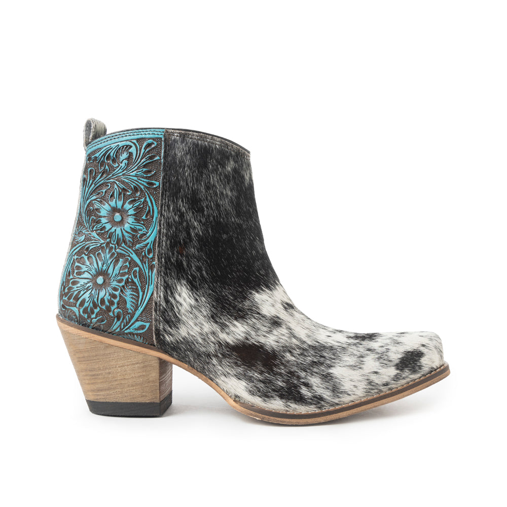 Myra Reyna Ridge Hairon Leather Booties Teal Handtooled Detail, Square Toe, Country Cowgirl Style