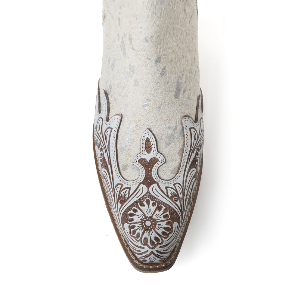 Myra Starlit Range Handtooled Leather Booties in Frosted Mist