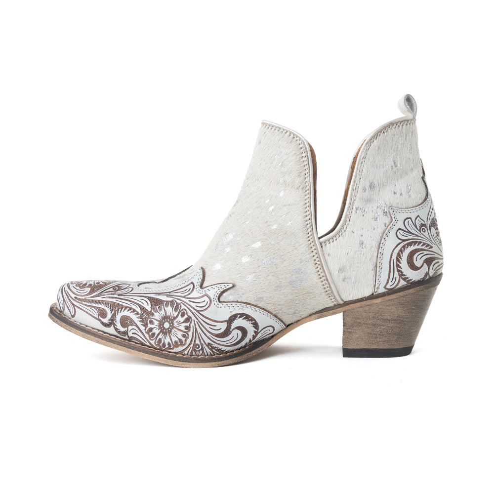 Myra Starlit Range Handtooled Leather Booties in Frosted Mist