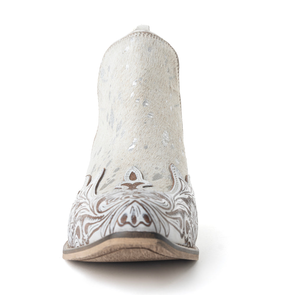 Myra Starlit Range Handtooled Leather Booties in Frosted Mist