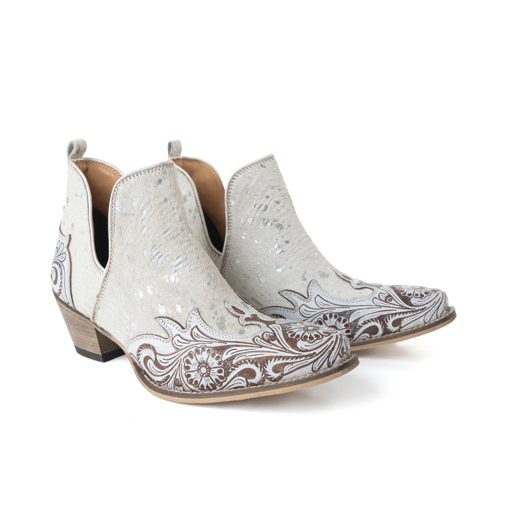 Myra Starlit Range Handtooled Leather Booties in Frosted Mist