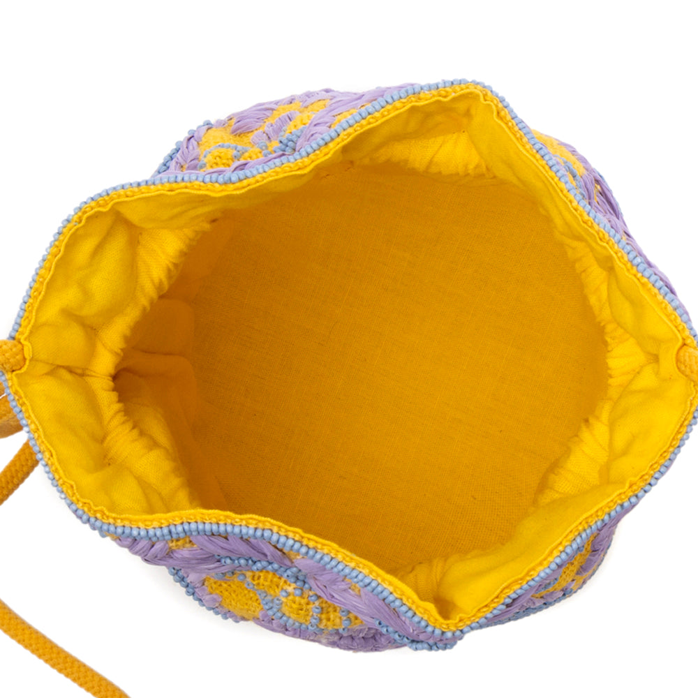 Myra Honey Vine Western Bucket Bag for Women in Yellow with embroidered detail