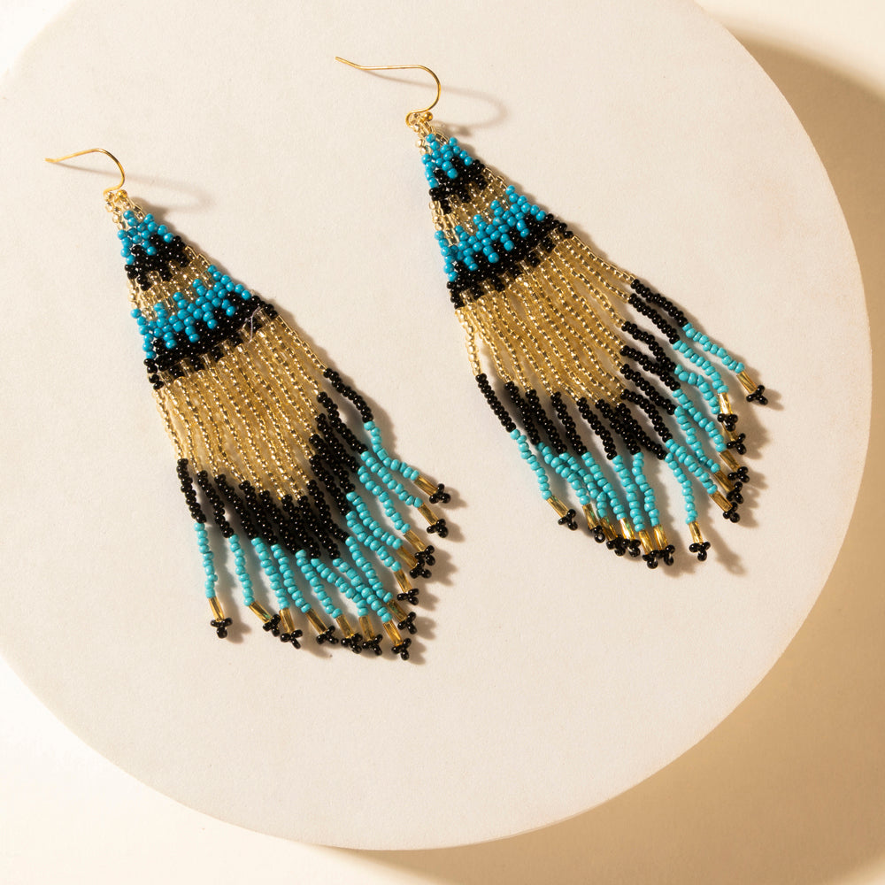 Myra Dune Glow Beaded Fringe Earrings in Skyfall Blue