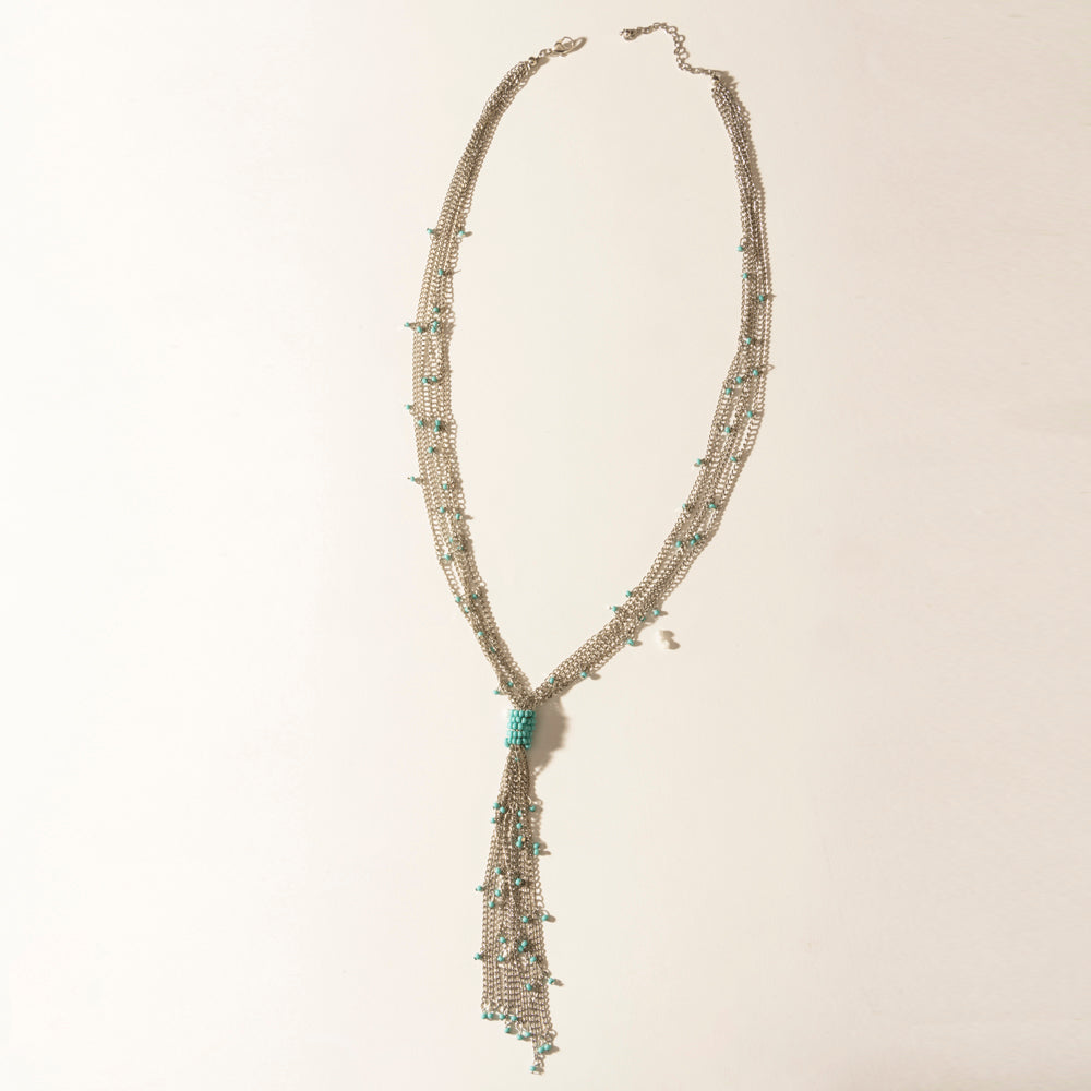 Myra Mist River Tassel Necklace in Silver Mix