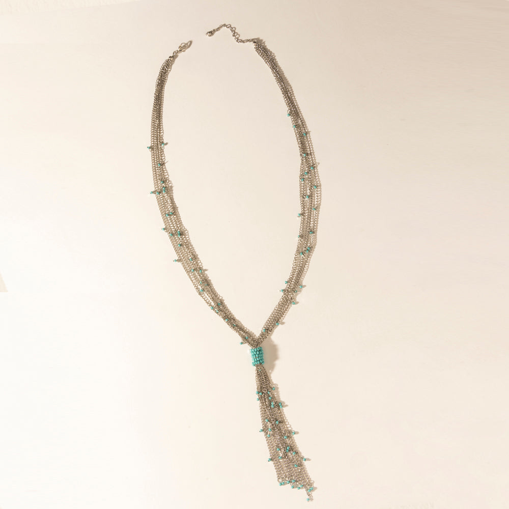 Myra Mist River Tassel Necklace in Silver Mix