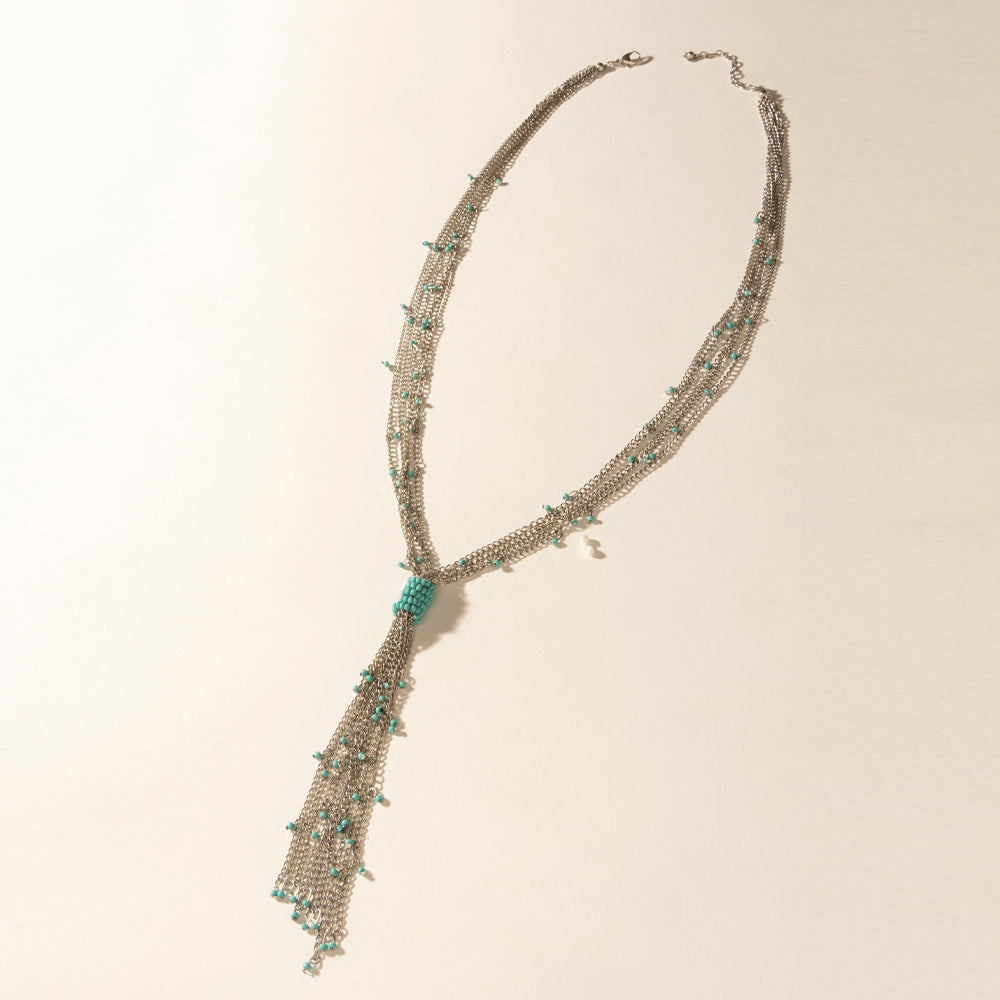 Myra Mist River Tassel Necklace in Silver Mix