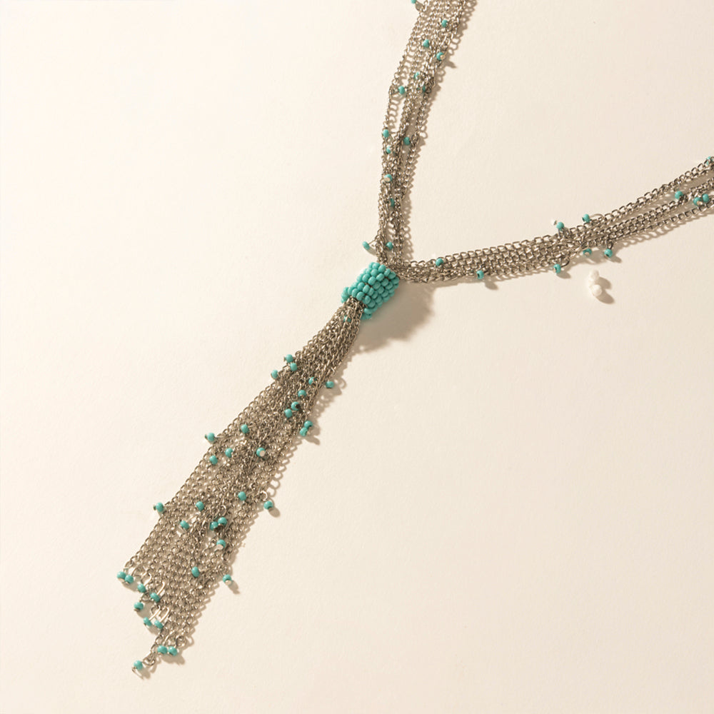 Myra Mist River Tassel Necklace in Silver Mix
