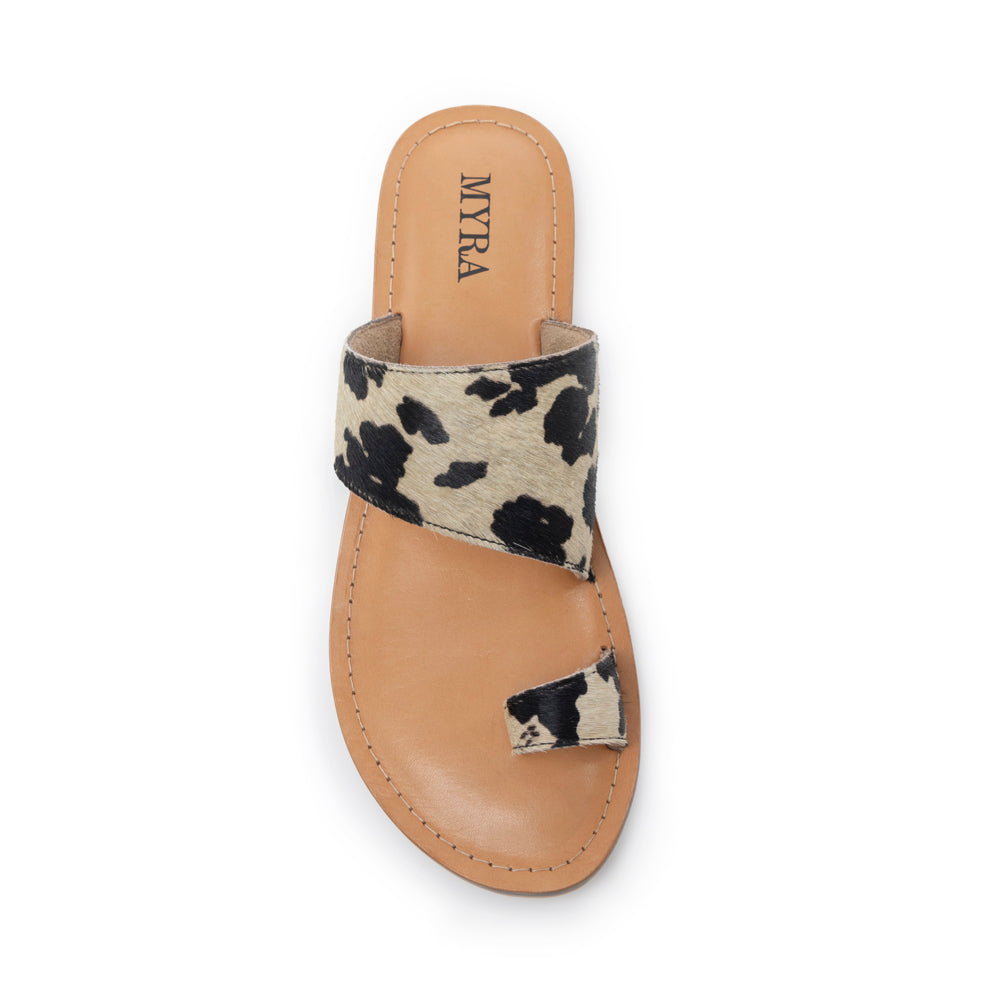 Myra Cattle Trail Hairon Leather Sandals in Ivory Cowhide