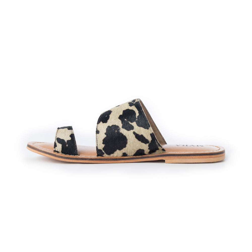 Myra Cattle Trail Hairon Leather Sandals in Ivory Cowhide