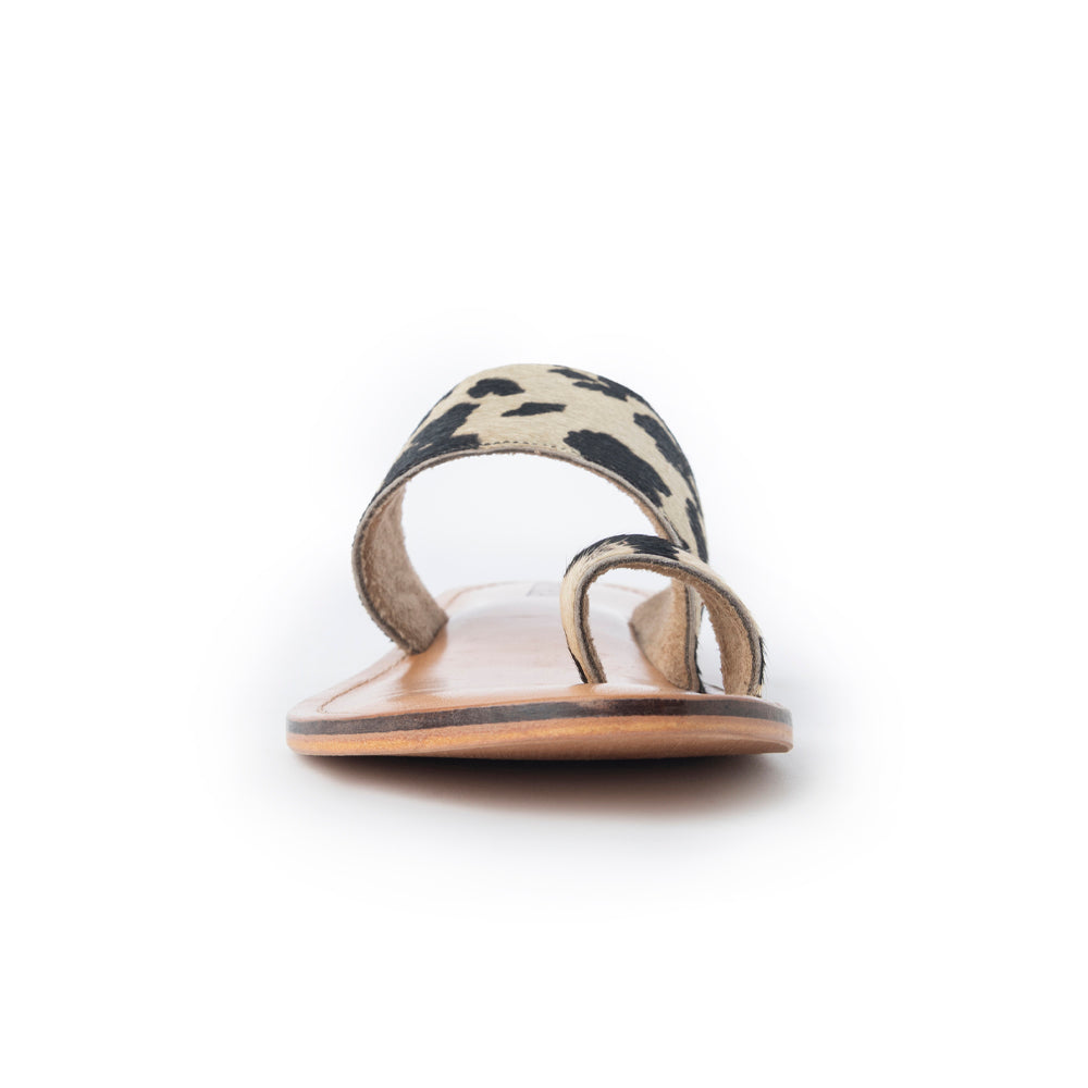 Myra Cattle Trail Hairon Leather Sandals in Ivory Cowhide