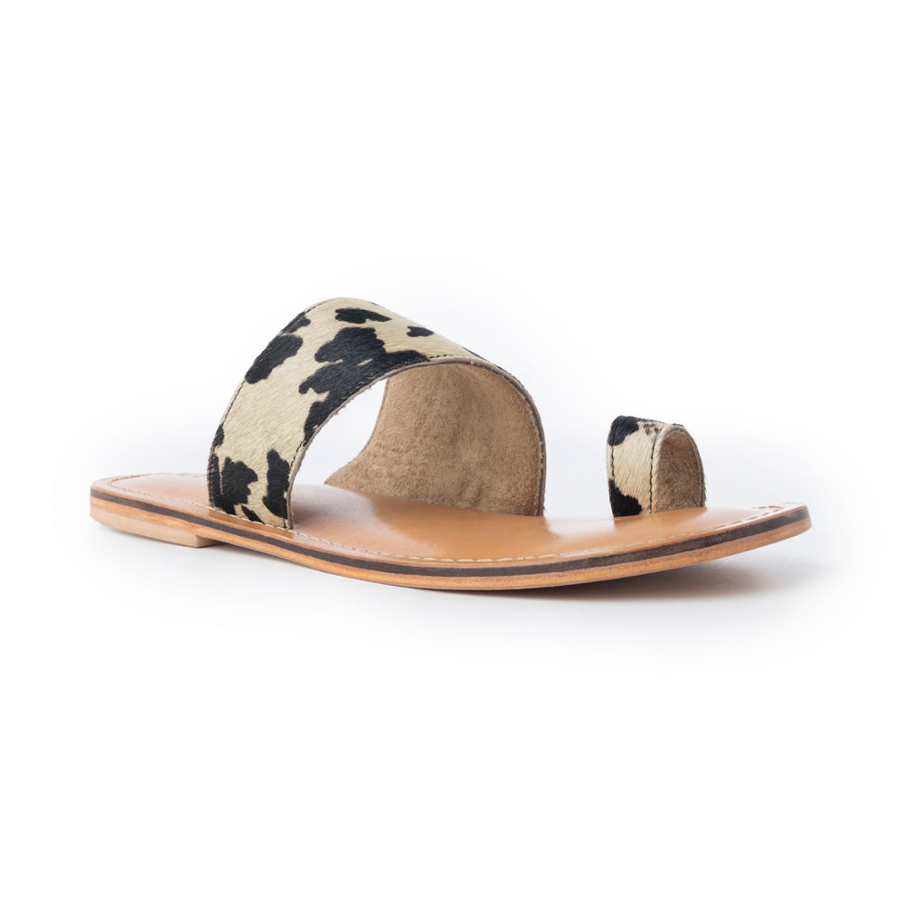 Myra Cattle Trail Hairon Leather Sandals in Ivory Cowhide