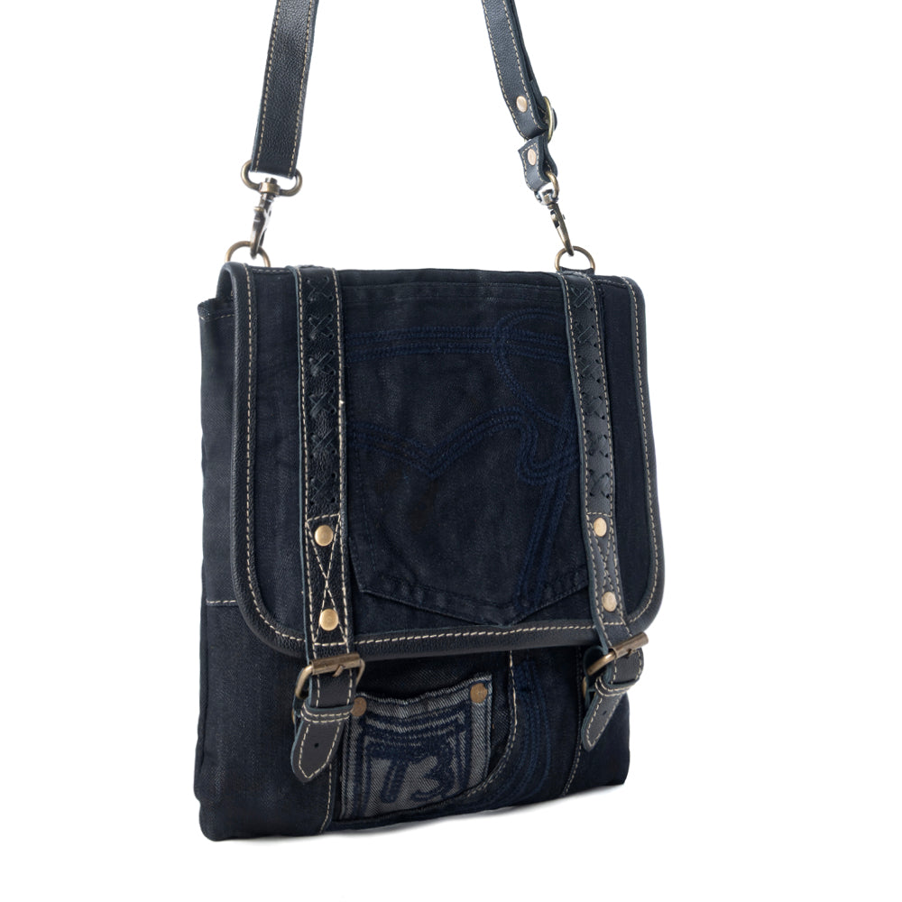 Myra Dustrider upcycled canvas vintage style Concealed-Carry bag for Women in black with leather detail