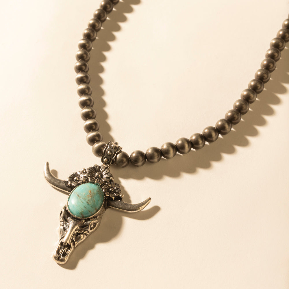 Myra Stone & Horn Chain in Ash Beads