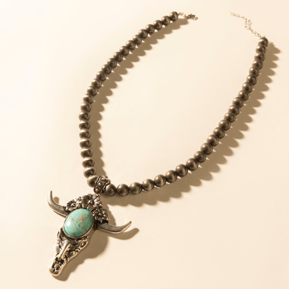 Myra Stone & Horn Chain in Ash Beads
