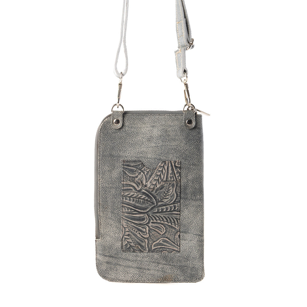 Myra Coyote Bloom Embossed mini sling for Women in sage with floral detail