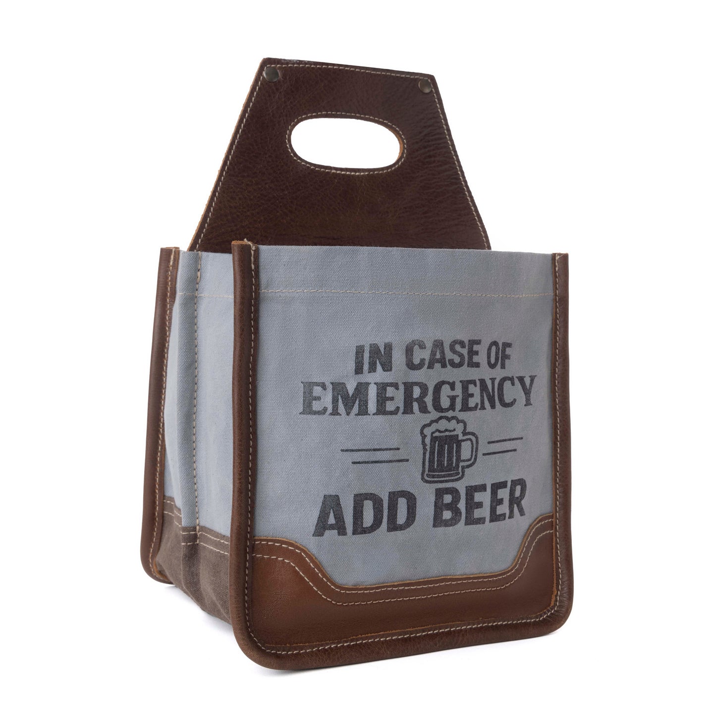 Myra Barrelcut Leather & Canvas Beer Holder in Cedar White