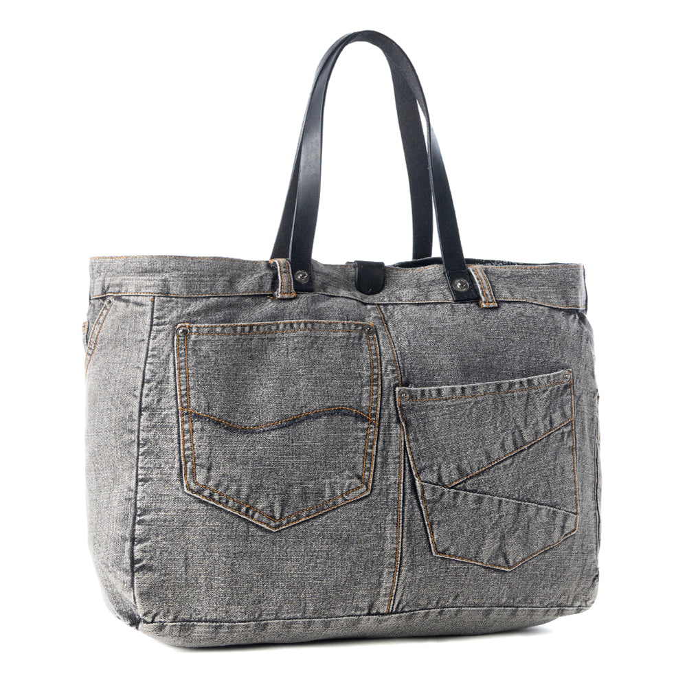 Myra Billyjean Western denim Tote Bag for Women in denim black with leather detail