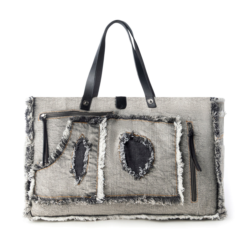 Myra Frayed Frontier Western denim Tote Bag for Women in denim black with fringe detail