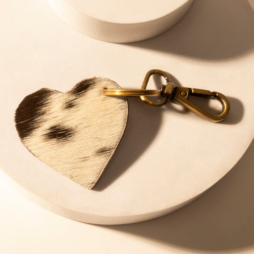 Myra Carved Heart Western Key Fob in dark brown with handtooled detail
