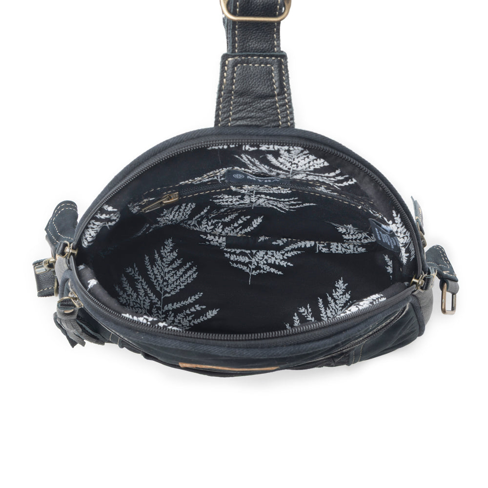 Myra Bandit Denim Fanny Pack Bag for Women in blue with denim and Front Pocket