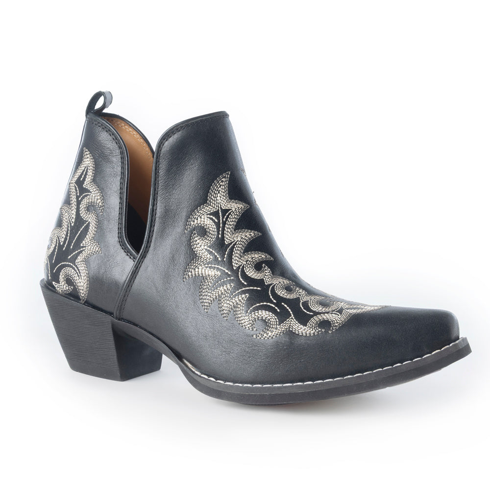 Myra Tempest Embroidered Cowgirl Booties in Onyx for Women in Genuine Leather with Snip Toe