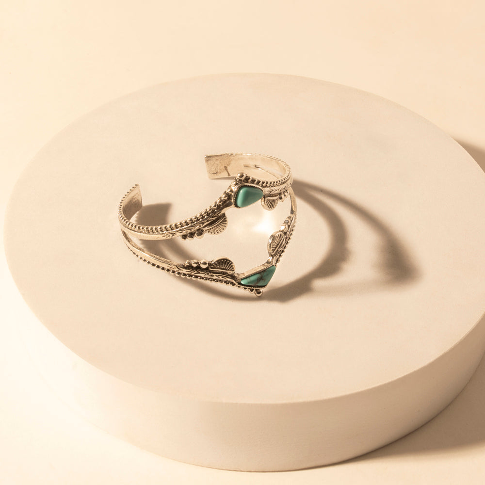 Myra Pueblo Stack Cuff Bracelets for Women with turquoise, and feather stone detail for western wear