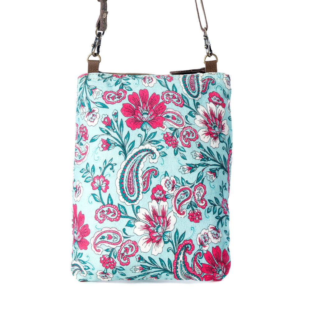 Myra Paisley Spring Floral Crossbody Bag for Women in turquoise with print