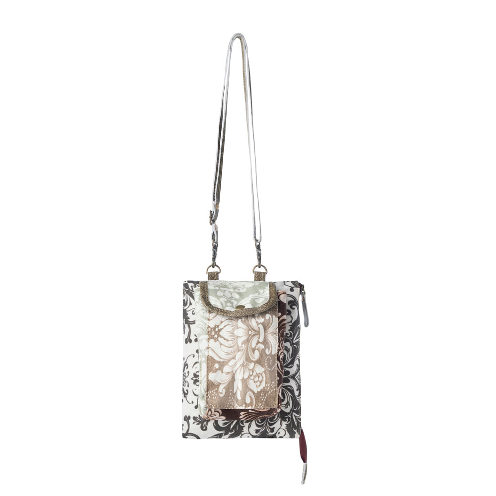 Myra Wild Baroque Phone Crossbody in black with leather detail