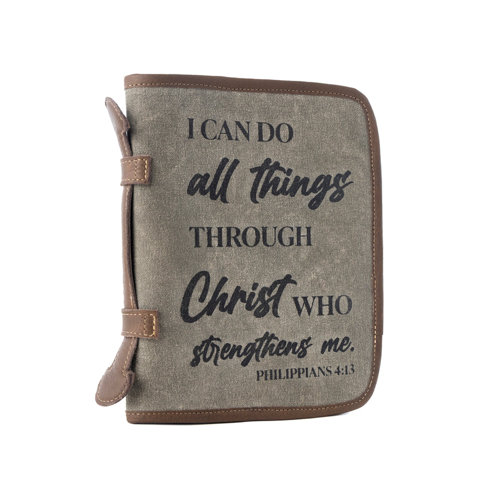 Myra Graceword Western Bible Cover in olive with flap closure and leather detail