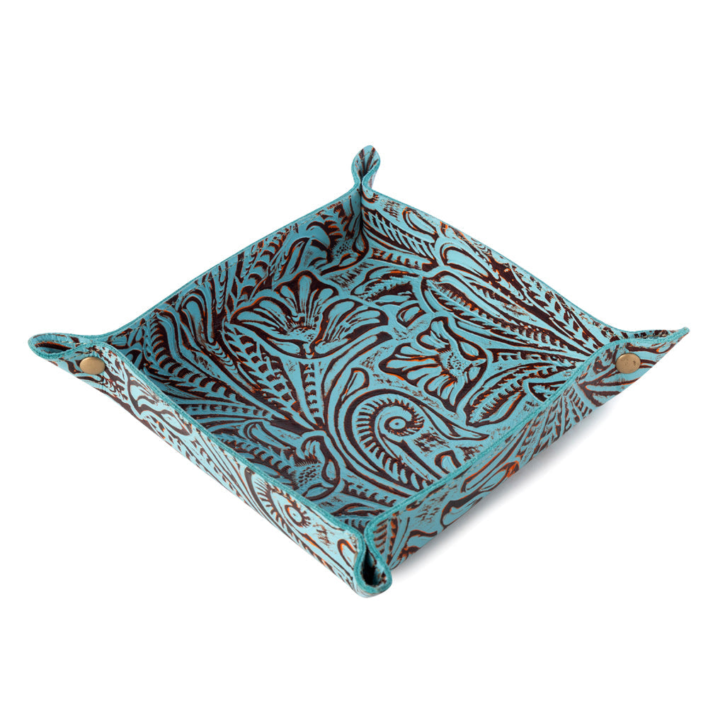 Myra Copperwind Leather Tray in Aqua