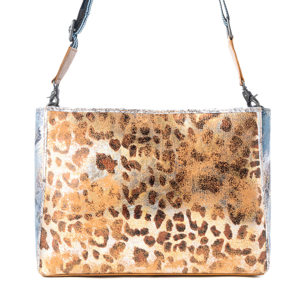 Myra Safari Glow Leather Bag for Women in Brown with metallic detail and shoulder strap